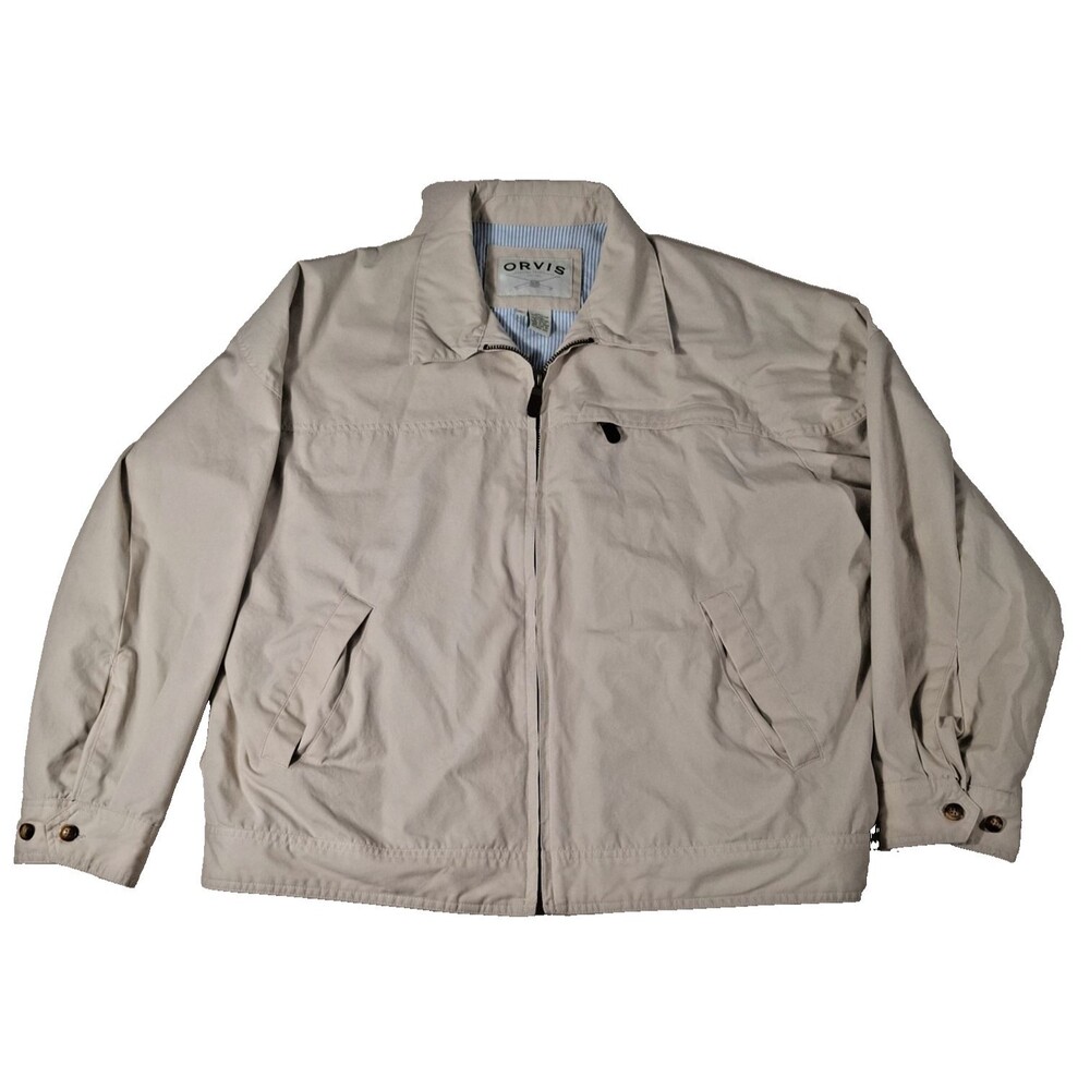 Orvis Lined Tan Harrington 100% Cotton Bomber Jacket/Coat-Men's SZ XL-EXCELLENT!